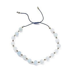 Aigue-marine Bracelet réglable en perles tressées aigue-marine naturelle et graine de miyuki pour femme, diamètre intérieur: 1-3/4~2-7/8 pouce (4.5~7.4 cm)