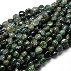 Agate Mousse Pépites naturelles agate perles brins, pierre tombée, 4~8x6~9x5~7mm, Trou: 1mm, environ 15.3 pouces ~ 15.7 pouces