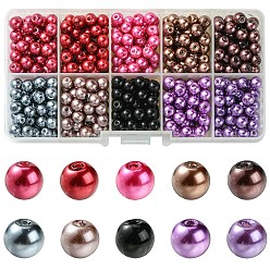 Couleur Mélangete Perles en verre nacré rondes style mixte, teint, couleur mixte, 1mm, trou: 6 mm, environ 1 pcs / compartiment, environ 50 pcs / boîte