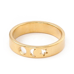 Golden 304 Stainless Steel Moon and Star Finger Ring for Women, Golden, US Size 7 3/4(17.9mm)