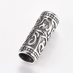 Antique Silver 304 Stainless Steel Tube Beads, Column, Large Hole Beads, Antique Silver, 24x9mm, Hole: 7mm