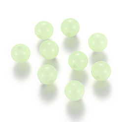 Vert Pâle Perles rondes acryliques lumineuses, brillent dans le noir, vert pale, 8mm, Trou: 2mm, environ1800 pcs / 500 g