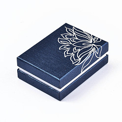Marine Blue Cardboard Jewelry Set Box, for Ring, Earring, Necklace, with Sponge Inside, Rectangle, Marine Blue, 9x6.8x3.3cm