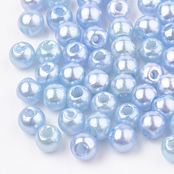 Light Sky Blue ABS Plastic Beads, Imitation Pearl , Round, Light Sky Blue, 6x5.5mm, Hole: 1.5mm, about 4700pcs/500g