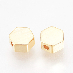 Real 18K Gold Plated Brass Spacer Beads, Nickel Free, Hexagon, Real 18K Gold Plated, 6x7x3mm, Hole: 1.5mm