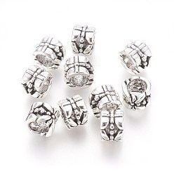 Antique Silver Tibetan Style Alloy Beads, Lead Free and Cadmium Free, Tube, Antique Silver, about 8mm in diameter, 6.5mm thick, hole: 5.5mm