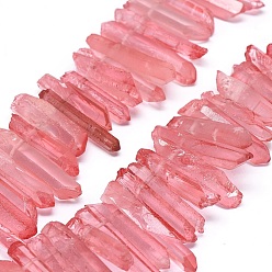 Salmon Natural Dyed Quartz Pointed Beads Strands, Top Drilled Beads, Bullet, Salmon, 21~30x3~9mm, Hole: 1mm, about 41~42pcs/strand, 6.6  inch~7.4 inch(17~19cm)