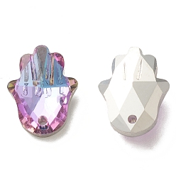 Plum Electroplate Glass Pendants, Back Plated, Faceted, Hamsa Hand Charms, Plum, 18x13.5x5mm, Hole: 1.6mm