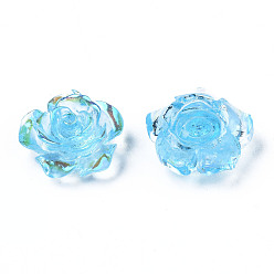 Deep Sky Blue Transparent Resin Cabochons, AB Color Plated, Rose Flower, Deep Sky Blue, 15x14x6mm