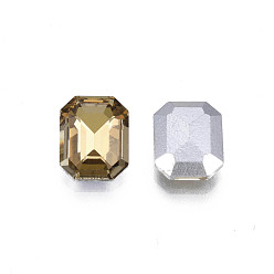 Coffee Pointed Back Glass Rhinestone Cabochons, Faceted, Rectangle Octagon, Coffee, 10x8x3.5mm