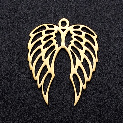 Golden 201 Stainless Steel Pendants, Filigree Joiners Findings, Laser Cut, Wing, Golden, 22x18x1mm, Hole: 1.4mm