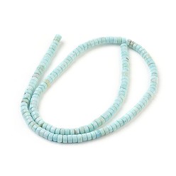 Light Blue Natural Magnesite Beads Strands, Dyed, Heishi Beads, Flat Round/Disc, Light Blue, 4x2~2.5mm, Hole: 0.8mm, about 159pcs/strand, 15.7 inch(40cm)