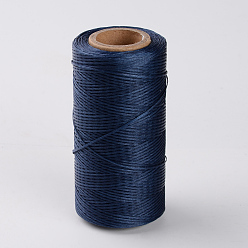Marine Blue Flat Waxed Polyester Cords, Marine Blue, 1x0.3mm, about 284.33 yards(260m)/roll