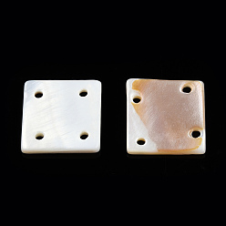 Creamy White Natural Freshwater Shell Buttons, 4-Hole, Square, Creamy White, 14~16.5x14~16.5x1.5~2mm, Hole: 1.5mm