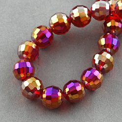 Dark Red Electroplate Glass Bead Strands, AB Color Plated, Faceted(96 Facets), Round, Dark Red, 8mm, Hole: 1mm, about 72pcs/strand, 21.8 inch