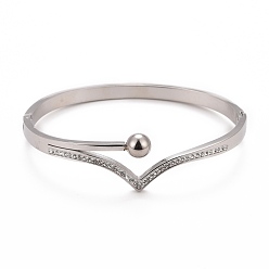 Color de Acero Inoxidable Brazalete ondulado con diamantes de imitación de cristal, 304 joyas de acero inoxidable para mujer, color acero inoxidable, diámetro interior: 1-7/8x2-3/8 pulgada (4.8x5.9 cm)