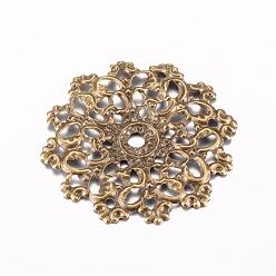 Bronze Antique Des liens de fer, embellissements en métal gravé, fleur, bronze antique, 30.5~31x30x1.5~2mm, Trou: 1mm