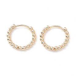 Real 14K Gold Plated Rack Plating Brass Beaded Huggie Hoop Earrings for Women, Cadmium Free & Lead Free, Real 14K Gold Plated, 15x17x2.5mm, Pin: 0.7mm