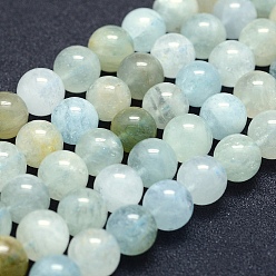 Aquamarine Natural Aquamarine Beads Strands, Grade A, Round, 10mm, Hole: 1mm, about 39pcs/strand, 15.7 inch(40cm)
