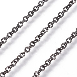 Черный Цвет Металла 304 кабельные цепи из нержавеющей стали, пайки, с катушкой, Плоско-овальные, металлический черный , 2 мм, ссылка: 2.5x2x0.4 mm, около 82.02 футов (25 м) / рулон