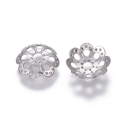 Stainless Steel Color 201 Stainless Steel Fancy Bead Caps, Flower, Stainless Steel Color, 9x2mm, Hole: 1.8mm