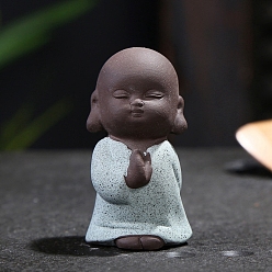 Cyan Clair Statue de Bouddha novice en céramique, pour le bureau à domicile ornement feng shui, cyan clair, 32x58mm
