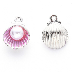 Pearl Pink Alloy Enamel Charms, with Plastic Bead, Cadmium Free & Lead Free, Platinum, Shell, Pearl Pink, 14.5x11.5x7mm, Hole: 1.2mm