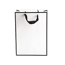 Blanco Bolsas de papel rectangulares, con asas, para bolsas de regalo y bolsas de compras, blanco, 20x10x0.6x28 cm