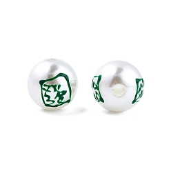 Verde Cuentas de esmalte de perlas de imitación de plástico abs con tema de mahjong, rondo, dragón verde, 11.5~12 mm, agujero: 2 mm