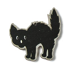 Noir Gros pendentifs en bois imprimé simple face halloween, breloques en forme de chat, noir, 51x47.5x2.5mm, Trou: 2.5mm