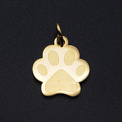 Golden 201 Stainless Steel Pet Charms, with Jump Rings, Dog Paw Prints, Golden, 13.5x12x1mm, Hole: 3mm