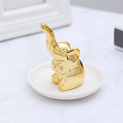 Golden Ceramics Round Tray with Plating Elephant, Jewelry Candy Dish Decorative Tray for Keys Home Office Hotel Decoration, Golden, 100x95mm