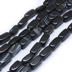 Black Natural Banded Agate/Striped Agate Beads Strands, Dyed & Heated, Cuboid, Black, 11x5~5.5x5~5.5mm, Hole: 1mm, about 35~36pcs/strand, 15.3 inch~15.7 inch(39~40cm)