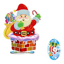 Santa Claus Kits de pintura de diamantes de decoración de exhibición de tema de navidad diy, incluyendo tablero de plástico, diamantes de imitación de resina, pluma, plato de bandeja y arcilla de cola, santa claus, 270x205x80 mm