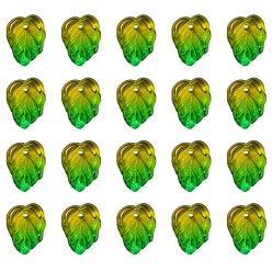 Jaune Vert Breloques en verre transparent bicolore thème automne, feuille, jaune vert, 13.5x10.5x3.5mm, Trou: 1.2mm
