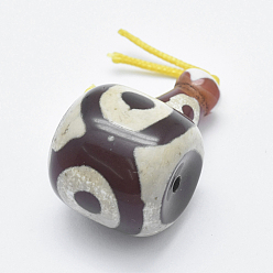 Кокосово-Коричневый Натуральный дзи агат, 3 дыра гуру шарики, T-просверленные бусы, для буддийского ювелирное, кокосового коричневый, 30~31x21x19.5 мм, отверстие : 2 мм
