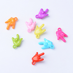 Mixed Color Opaque Acrylic ASL Pendants, Gesture for I Love You, Mixed Color, 25.5x19.5x8mm, Hole: 3mm, about 380pcs/500g