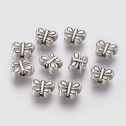 Antique Silver Tibetan Style Alloy Beads, Cadmium Free & Nickel Free & Lead Free, Butterfly, Antique Silver, about 10.5mm long, 8mm wide, 4.5mm thick, hole: 1mm