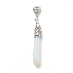 Opalite Opalite European Dangle Charms, Faceted Bullet Large Hole Pendant, with Antique Silver Tone Alloy Findings, 88mm, Pendant: 64x11x10.5mm, Hole: 5mm