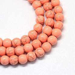 Light Salmon Synthetic Turquoise Bead Strands, Round, Dyed, Light Salmon, 8mm, Hole: 1.5mm, about 47~53pcs/strand, 14.9 inch~15.7 inch
