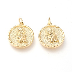 Real 20K Gold Plated Brass Pendants, with Jump Rings, Long-Lasting Plated, Flat Round with Angel, Real 18K Gold Plated, 19.5x16.5x3.2mm, Jump Ring: 5x1mm, Inner Diameter: 3mm