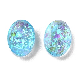 Sky Blue Resin Imitation Opal Cabochons, Single Face Faceted, Oval, Sky Blue, 8x6x3mm