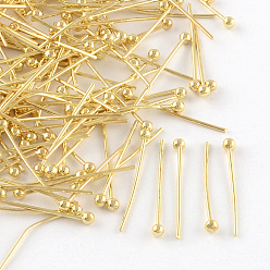 Golden Brass Ball Head pins, Cadmium Free & Lead Free, Golden, 28x0.7mm, 21 Gauge, Head: 2mm, about 10000pcs/bag