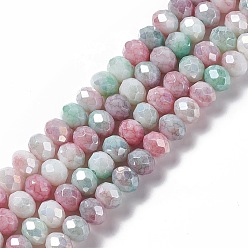Rosada Marrón Hebras de perlas de vidrio electrochapadas facetadas, color de ab chapado, ábaco, marrón rosado, 8~8.5x6.5 mm, agujero: 1.4 mm, sobre 66 unidades / cadena, 16.57 pulgada (42.1 cm)