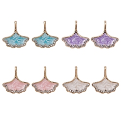Mixed Color 8Pcs 4 Colors Rack Plating Alloy Rhinestone Pendant, with Enamel, Nickel Free, Gingko Leaf Charms, Golden, Mixed Color, 16.5x16x4.5mm, Hole: 2.2mm, 2Pcs/color