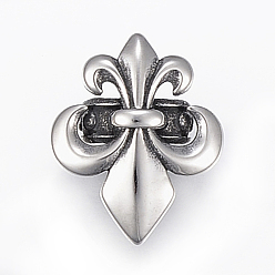Bronze Antique 304 charmes de glissière en acier inoxydable / perles coulissantes, pour la fabrication de bracelets en cuir, fleur de lis, bronze antique, 23x18.5x9mm, Trou: 5x10mm