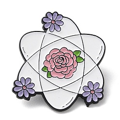 Fleur Épingles en émail d’atome de chimie, Broche en alliage de zinc noir d'électrophorèse pour sac à dos de vêtements, fleur, 29x26x1mm