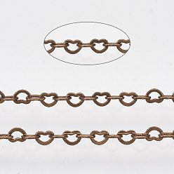 Red Copper Soldered Brass Heart Chains, with Spool, Red Copper, 1.8x2.4x0.4mm, about 39.37 Feet(12m)/roll