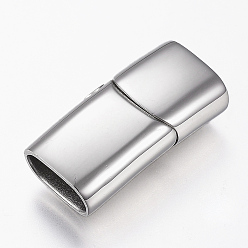 Stainless Steel Color 304 Stainless Steel Magnetic Clasps with Glue-in Ends, Rectangle, Stainless Steel Color, 29x14x8mm, Hole: 6x12mm