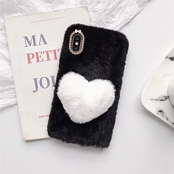 White Warm Plush Mobile Phone Case for Women Girls, Winter Heart Shape Camera Protective Covers for iPhone13 Pro Max, White, 16.08x7.81x0.765cm